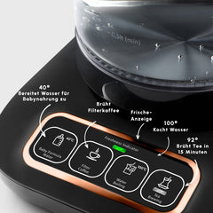 Caysever Robotea Pro théière 4-en-1, bouilloire et cafetière filtre, 2500 W, noir-cuivre