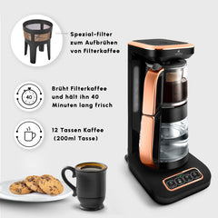 Caysever Robotea Pro théière 4-en-1, bouilloire et cafetière filtre, 2500 W, noir-cuivre