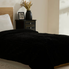 Karaca Stripe Sherpa Einzelbettdecke Schwarz, 150 × 200 cm