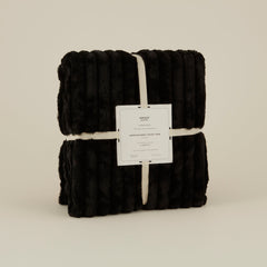Karaca Stripe Sherpa Einzelbettdecke Schwarz, 150 × 200 cm