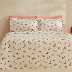 Karaca Silvie Renforcé Bettwäsche-Set mit Rüschen für Doppelbett Rot aus 100 % Baumwolle