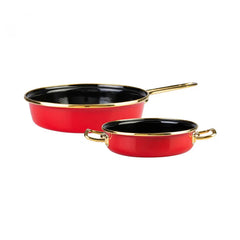 Karaca Retro Emaille Pfanne und Servierpfanne im Set, Red