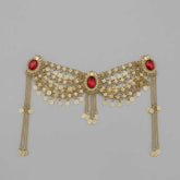 Fes Schmuck – Goldfarbener Fes-Aufsatz mit roten Steinen