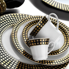 Kütahya Porzellan 97-teiliges "Iris" Premium Porzellan Geschirrset – Weiss, Gold, schwarz | Luxus-Tafelservice für 12 Personen
