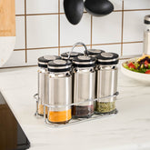 Karaca Stellum Gewürzglas-Set mit Halterung aus Glas, Creme/Inox, 6 × 100 ml