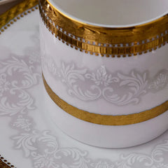 Karaca Royal Bone Charlotte – 6-teiliges Kaffeetassen-Set (90 ml) | Bone China Weiss mit Golddekor