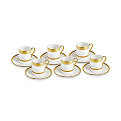 Karaca Royal Bone Charlotte – 6-teiliges Kaffeetassen-Set (90 ml) | Bone China Weiss mit Golddekor