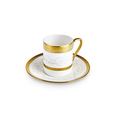 Karaca Royal Bone Charlotte – 6-teiliges Kaffeetassen-Set (90 ml) | Bone China Weiss mit Golddekor