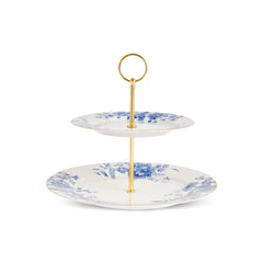 Karaca Delft Bone China Servierset mit Etagere für 6 Personen Blau, 8-teilig
