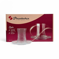 Pasabahce Elysia Teeset 12-teilig – Teegläser mit Untertassen 170 ml