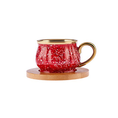 Karaca Bambus Rot Espressotassen-Set für 6 Personen mit Bambustablett, 13-teilig, 90 ml