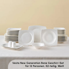 Karaca Square Bone Jamie Vesta White 52-Teiliges 12-Personen Geschirrset