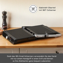 Karaca Nova Grill Kontaktgrill & Sandwich-Toaster mit Timer, 2000 W, Inox