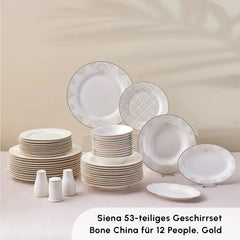Karaca Siena New Generation Bone Gold Geschirrset, 53-teilig, 12-Personen
