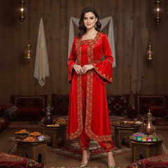 Elegantes Samt Kına-Abendkleid in Rot mit Goldstickerei – Traditionelles Türkisches Bindallı (Kopie)
