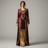 Elegantes Kına-Gecesi-Bindalli – Bordeauxrot mit goldener Stickerei und Satinhose