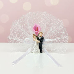 Magnetisches Hochzeitsgeschenk – Brautpaar mit Rosa Blume & Tüll