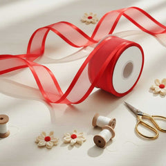 Organza Satinband Rot– 25 mm Breite (Preis pro Meter)
