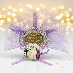 Magnetisches Nişan-Geschenk – “Nişanımıza Hoşgeldiniz” mit Lila Tüll & Blumen, 5 cm
