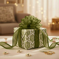 Ruban satin organza vert olive – 25 mm de largeur (prix au mètre)