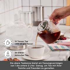 Karaca Kelly XL – Grosse Glas-Teekanne aus Borosilikatglas, Induktionsboden & Filter