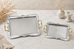 DALGIC GÜMÜS 2001SET2 – Plateau de service rectangulaire en métal, ensemble de 2 pièces