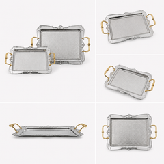 DALGIC GÜMÜS 2001SET2 – Plateau de service rectangulaire en métal, ensemble de 2 pièces