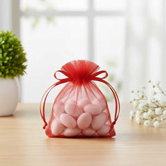 50 pieces gift organza bags red 24 cm, round, almond sugar bags, mini organza bags