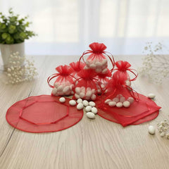 50 pieces gift organza bags red 24 cm, round, almond sugar bags, mini organza bags