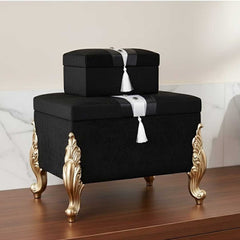 Hochzeitstruhe Bräutigam Figured Samt Velvet 2er Ceyiz Truhe Schwarz