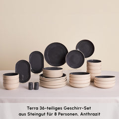 Service de vaisselle Karaca Terra anthracite pour 8 personnes, 36 pièces