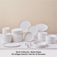 Karaca Earth Collection Matte Glaze Weiss – 55-teiliges Tafelservice für 12 Personen