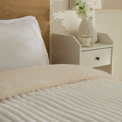 Karaca Stripe Sherpa Einzelbettdecke Weiss, 150 × 200 cm