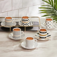 Karaca Nossa Mokka- & Espressotassen-Set – 12-teilig für 6 Personen, 80 ml