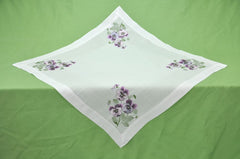 Nappe Printemps Pansy Broderie Couverture Moyenne Blanc Violet Brodé Couverture Carrée