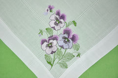 Nappe Printemps Pansy Broderie Couverture Moyenne Blanc Violet Brodé Couverture Carrée