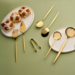 Karaca Orion Shiny Gold Servierbesteck-Set aus Edelstahl, Gold, 7-teilig
