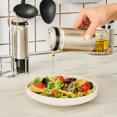 Karaca Stellum Öl- und Essigflaschen-Set aus Acryl, Creme/Inox, 3-teilig, 220 ml