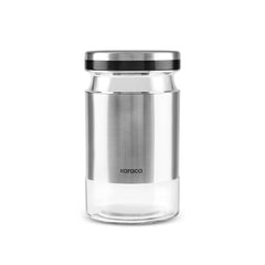 Karaca Stellum Vorratsglas aus Glas mit Deckel, Creme/Inox, 750 ml