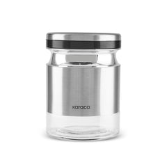 Karaca Stellum Vorratsglas aus Glas mit Deckel, Creme/Inox, 480 ml
