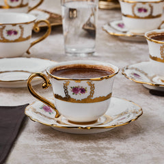 Karaca Royal Bone Elizabeth Espressotassen-Set für 6 Personen, 12-teilig, 90 ml