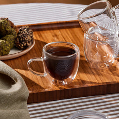 Karaca Olivier – 6-teiliges doppelwandiges Espresso- & Türkisches Kaffeetassen-Set, 80 ml, klar