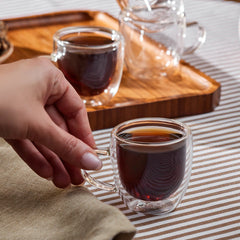 Karaca Olivier – 6-teiliges doppelwandiges Espresso- & Türkisches Kaffeetassen-Set, 80 ml, klar