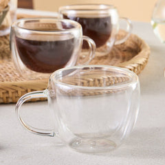 Karaca Olivia 6-teiliges Doppelwandiges Espresso- & Türkisches Kaffeetassen-Set | 80 ml – Klar