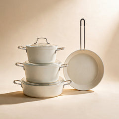 Karaca Granite Whitestone Kochgeschirr-Set – 7-teilig, Weiss, Induktionsgeeignet