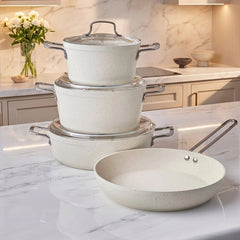 Karaca Granite Whitestone Kochgeschirr-Set – 7-teilig, Weiss, Induktionsgeeignet