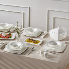Karaca Fine Pearl Helen 58-teiliges Tafelservice für 12 Personen, eckig