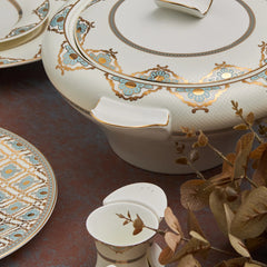 Karaca Forever Bone Dorothy Tafelservice für 12 Personen mit Golddekor, 53-teilig