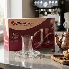 Pasabahce Elysia Teeset 12-teilig – Teegläser mit Untertassen 170 ml