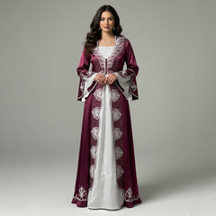 Elegantes Samt-Bindallı in Bordeaux und Hellgrau – Traditionelles Kleid für die Henna-Nacht